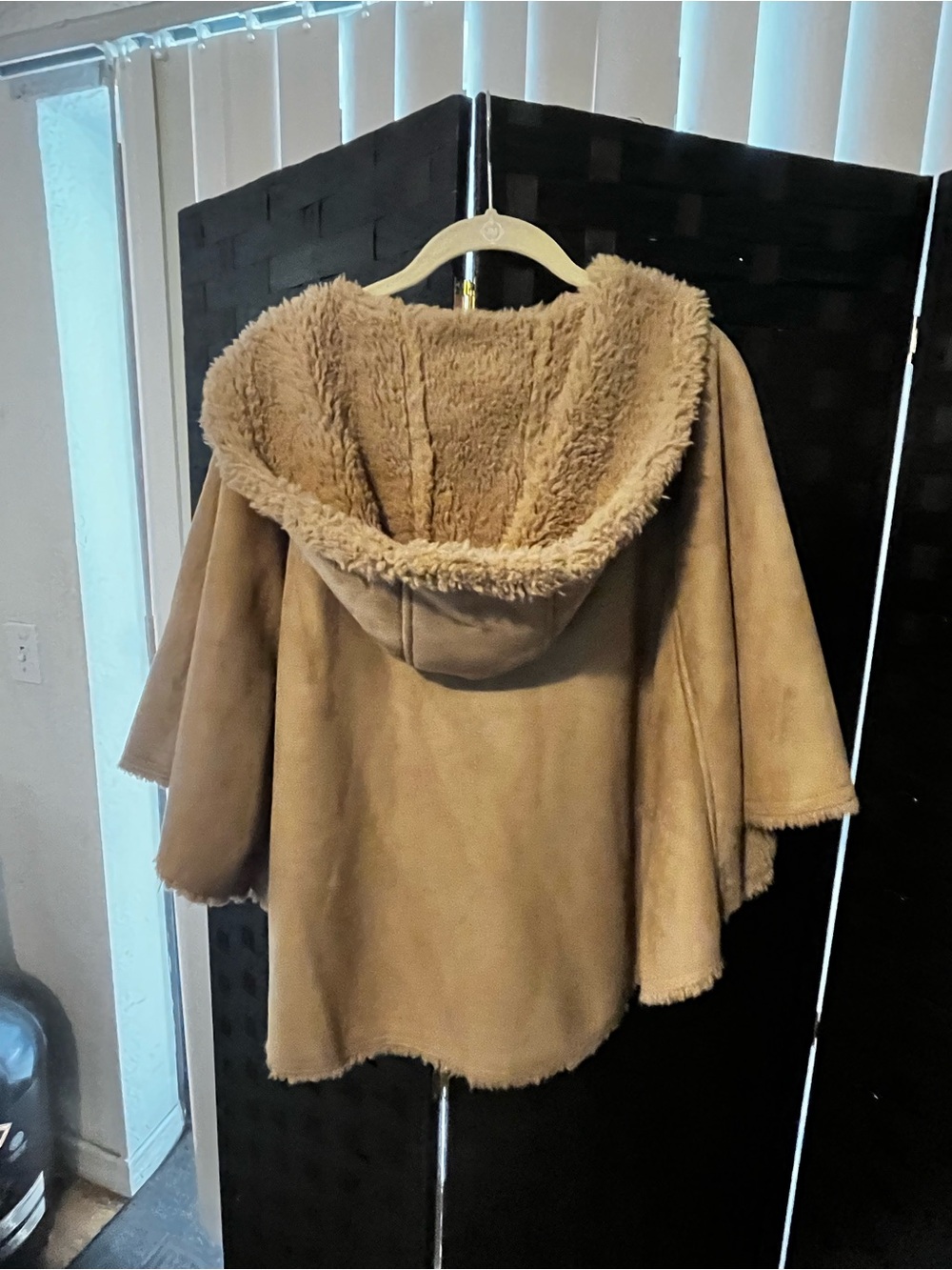 Faux Shearling Toggle Cape Jacket in Camel - Picture 6 of 6